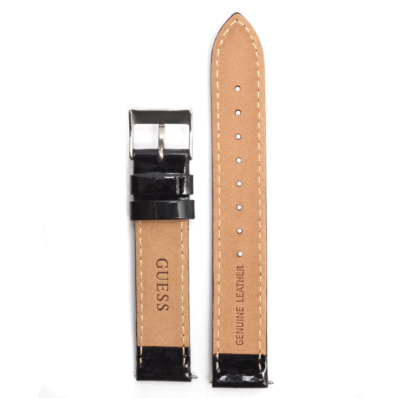 Bracelet de montre Guess cuir noir brillant boucle argenté