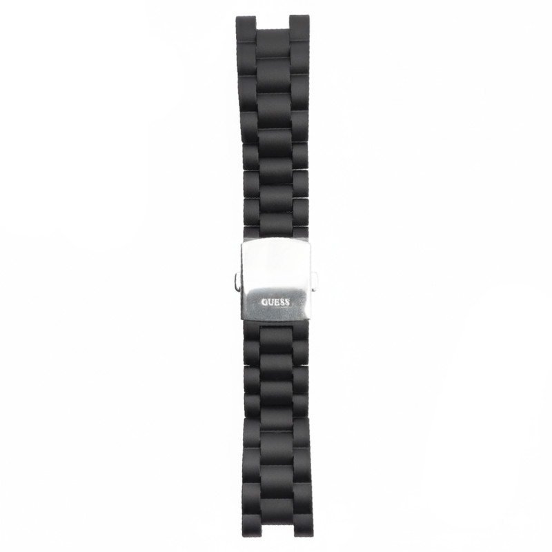 Bracelet de montre Guess silicone noir boucle déployant argenté