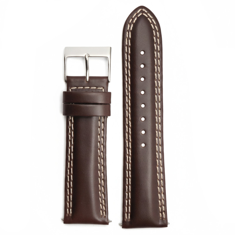 Bracelet de montre Guess cuir marron surpiqures beige boucle argenté