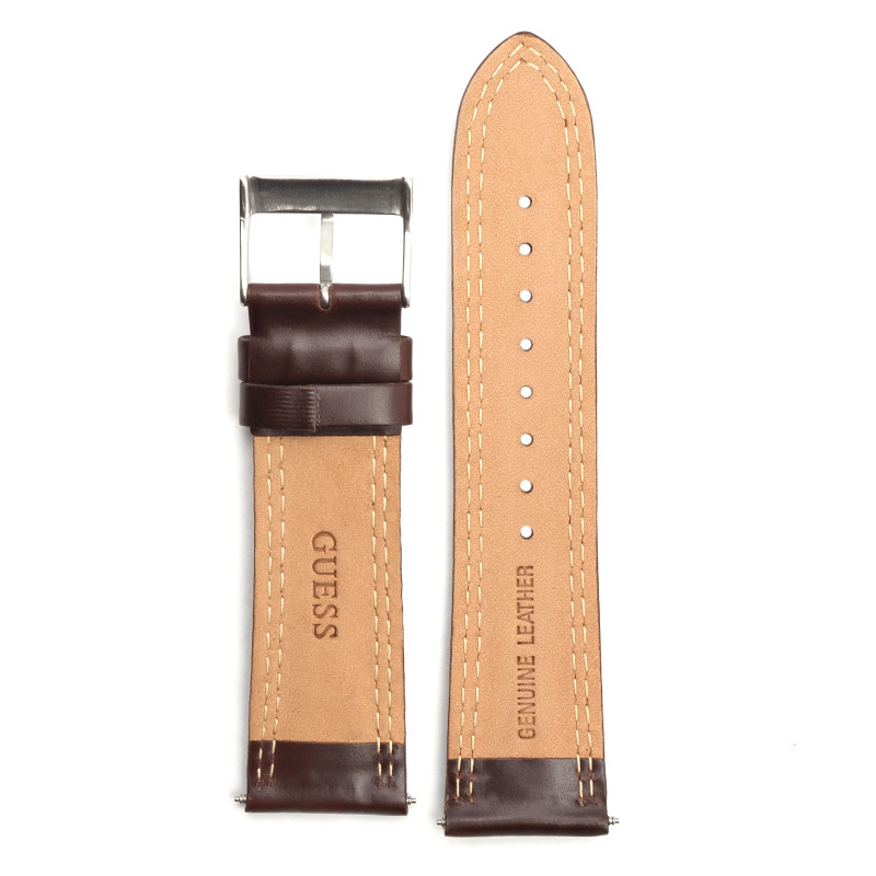 Bracelet de montre Guess cuir marron surpiqures beige boucle argenté