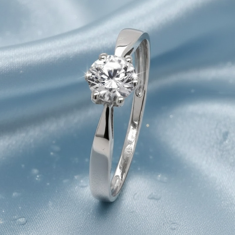 Solitaire Carador classique en or blanc 750/000 et oxyde de zirconium 6 griffes