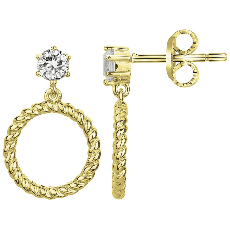 Boucles d'oreilles torsadées femme Carador en Plaqué or et oxyde de zirconium blanc
