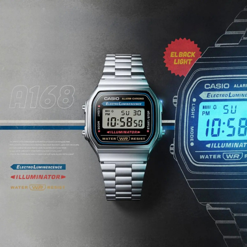 Montre digitale Casio collection Vintage bracelet acier argenté