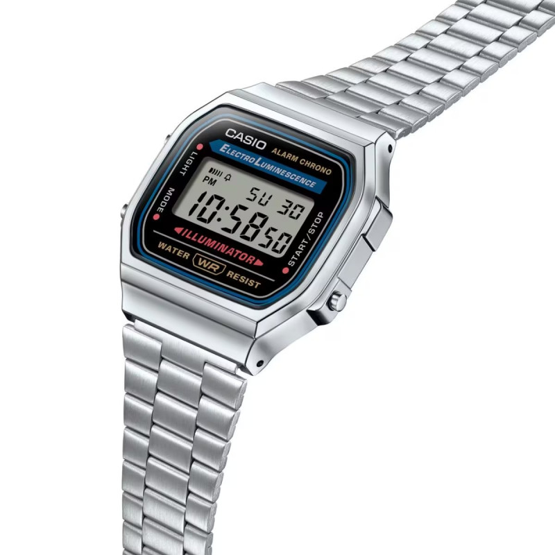 Montre digitale Casio collection Vintage bracelet acier argenté