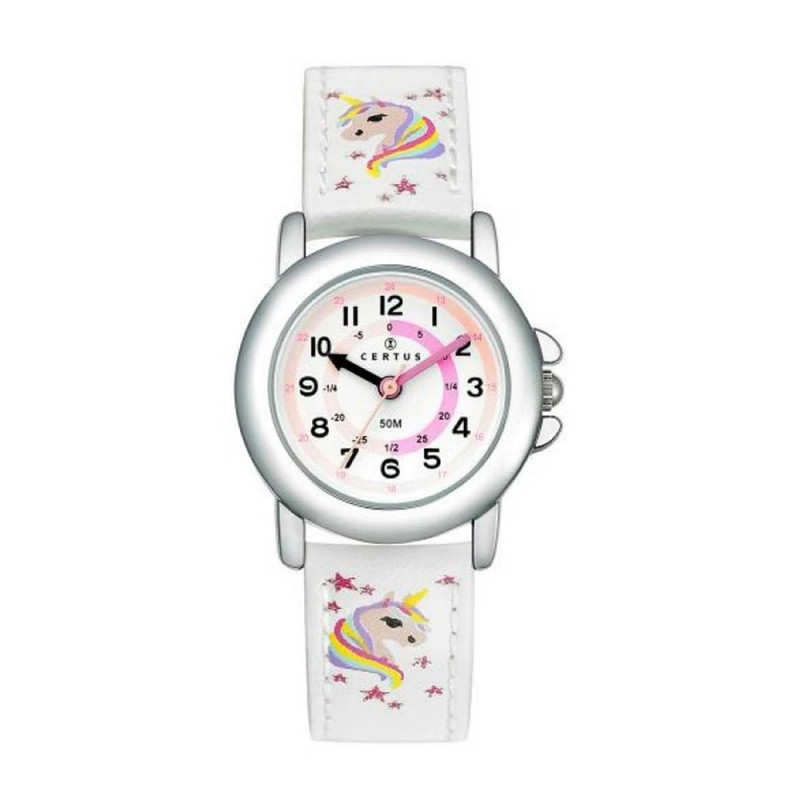 Montre analogique Certus Junior licornes bracelet cuir blanc