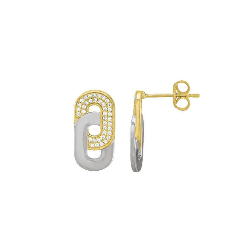 Boucles d'oreilles Femme - Charles Garnier - En Argent - Deux Maillons Argent Bicolore et Oxyde de Zirconium