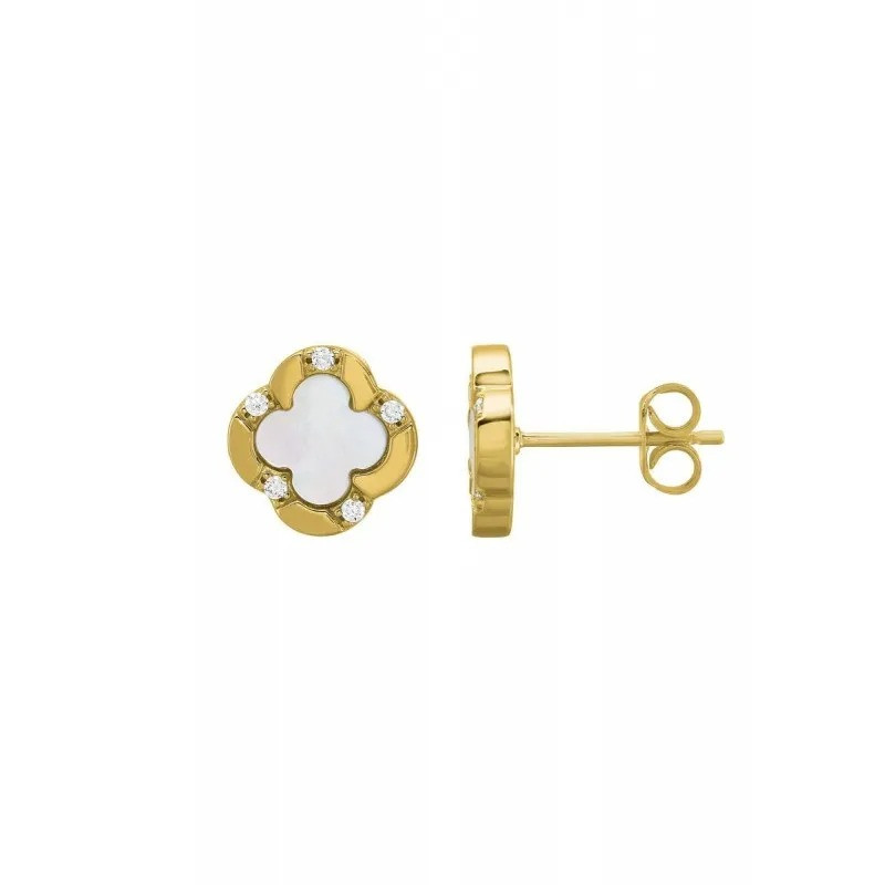 Boucles d'oreilles clous Charles Garnier collection Légende Trèfle argent doré