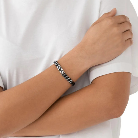 Bracelet Diesel En Cuir Et Acier - Noir - Homme/Femme - Neuf Sans Emballage