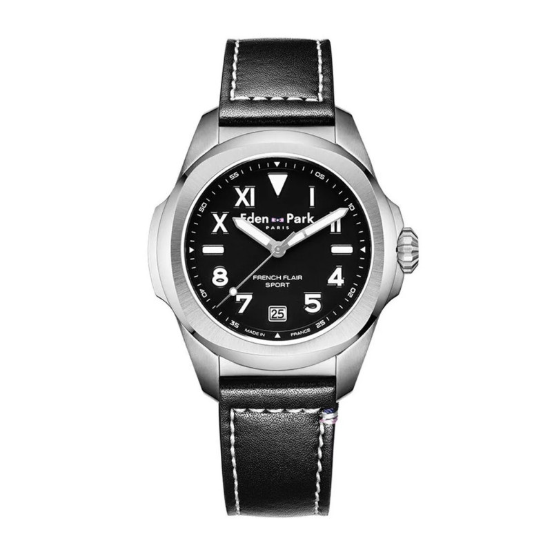 Montre analogique Eden Park collection French Flair Sport bracelet cuir noir