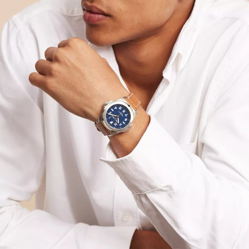 Montre analogique Eden Park collection French Flair Sport bracelet cuir marron