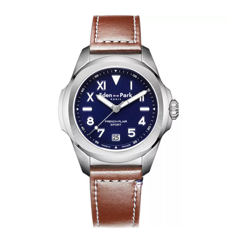 Montre analogique Eden Park collection French Flair Sport bracelet cuir marron