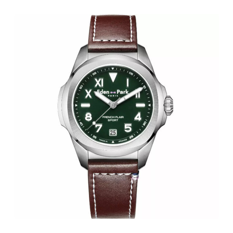 Montre analogique Eden Park collection French Flair Sport bracelet cuir marron