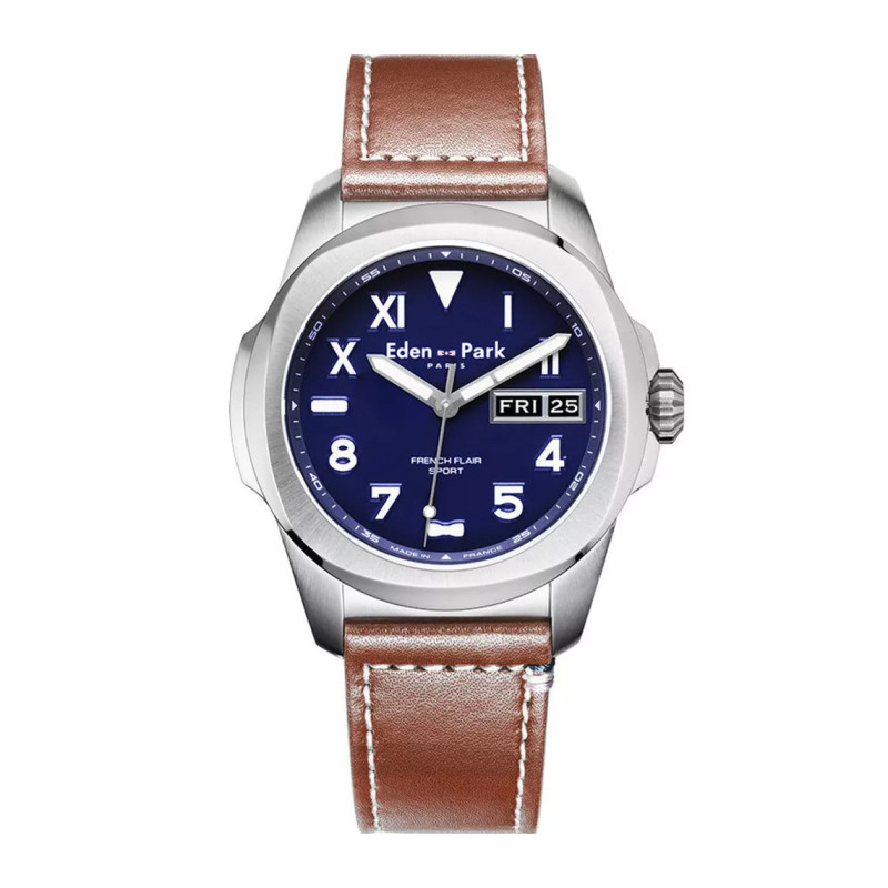 Montre analogique Eden Park collection French Flair Club bracelet cuir marron