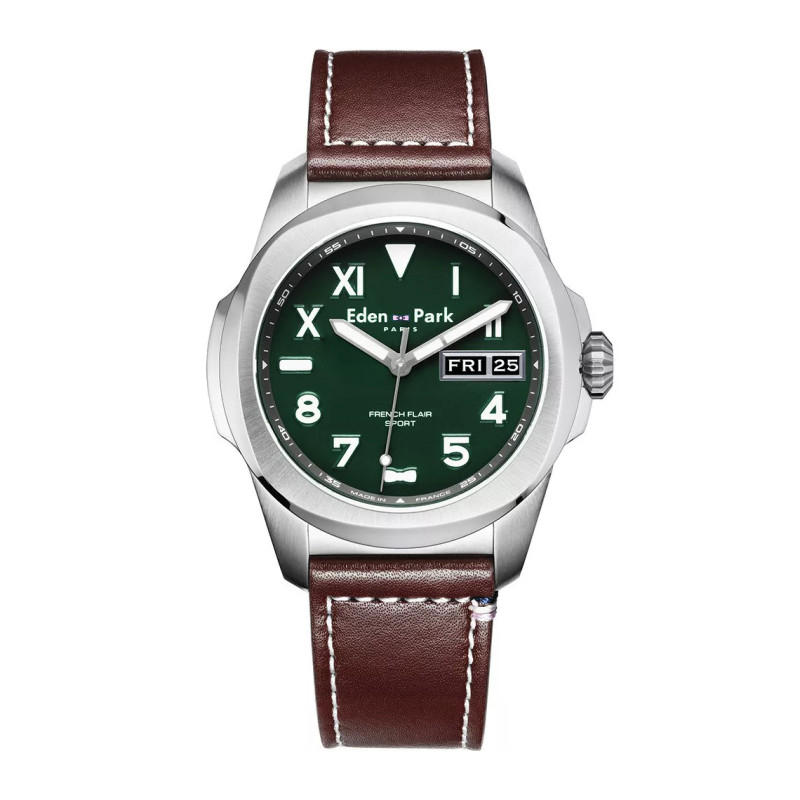 Montre analogique Eden Park collection French Flair Club bracelet cuir marron