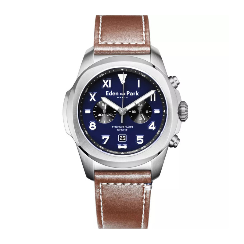 Montre analogique Eden Park collection French Flair Sport bracelet cuir marron