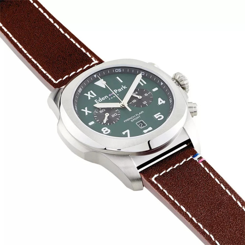Montre analogique Eden Park collection French Flair Sport bracelet cuir marron