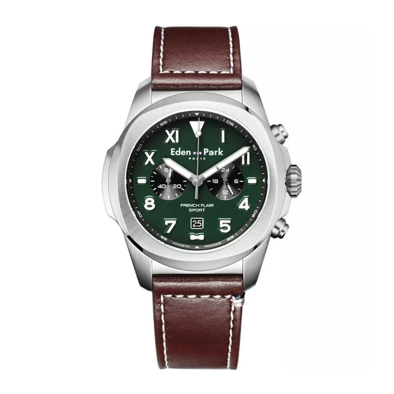 Montre analogique Eden Park collection French Flair Sport bracelet cuir marron