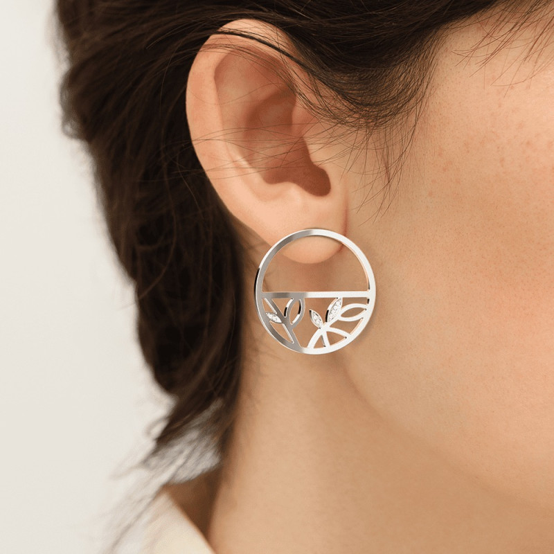 BOUCLES D'OREILLES LES GEORGETTES ARBRE DE VIE LAITON ARGENTÉ 30 MM
