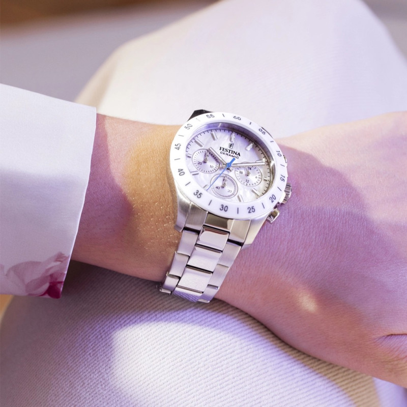 Montre analogique Festina collection Ceramic bracelet acier argenté