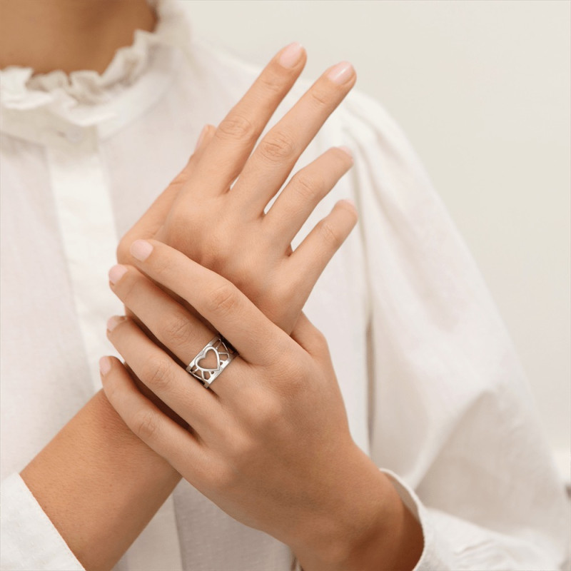 BAGUE LES GEORGETTES COEUR LAITON ARGENTÉ 12 MM