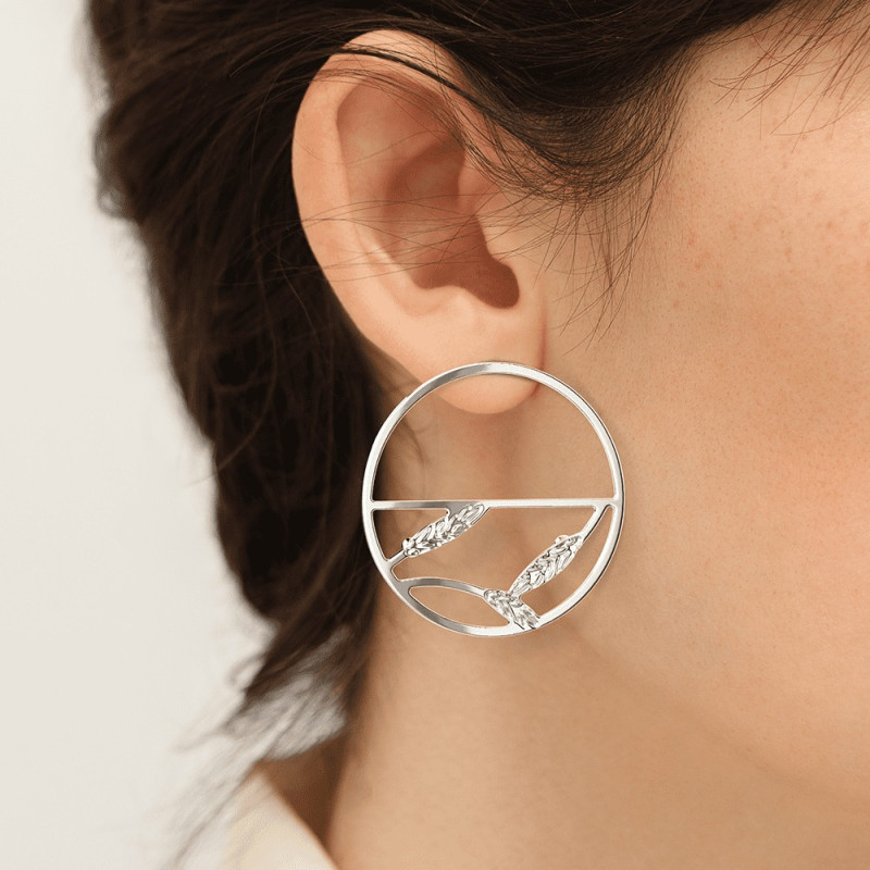 BOUCLES D'OREILLES LES GEORGETTES ÉPIS BLÉ LAITON ARGENTÉ 43 MM