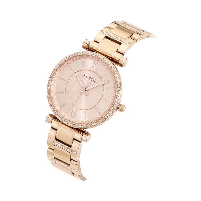 Montre analogique Fossil collection Carlie bracelet acier dorée rose