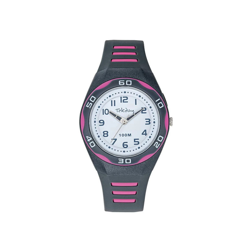 Montre Analogique Tekday Junior bracelet en silicone gris rose