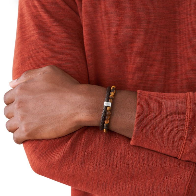 Bracelet Fossil collection Townsman cuir marron