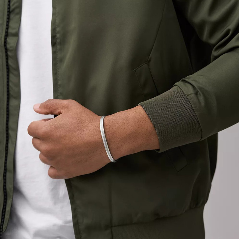 Bracelet jonc Fossil collection Harlow Linear Texture acier argenté