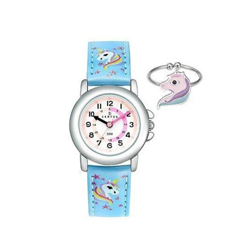Montre analogique Certus Junior licornes bracelet cuir bleu