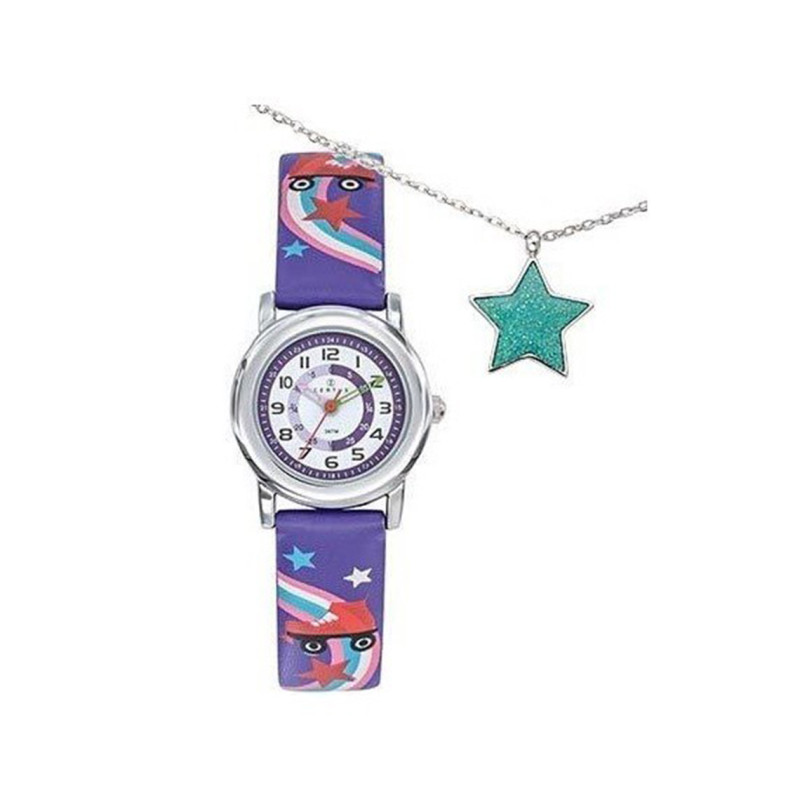 Montre analogique Certus Junior étoiles bracelet cuir violet