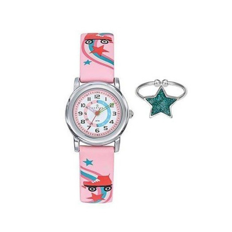 Montre analogique Certus Junior étoiles bracelet cuir rose