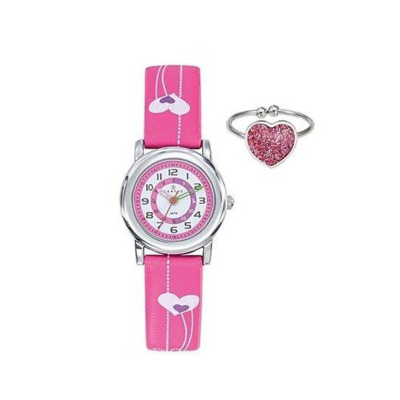Montre analogique Certus Junior coeurs bracelet cuir rose