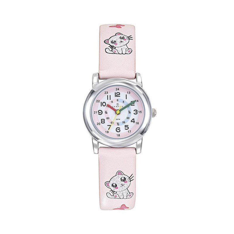 Montre analogique Certus Junior chats bracelet cuir rose