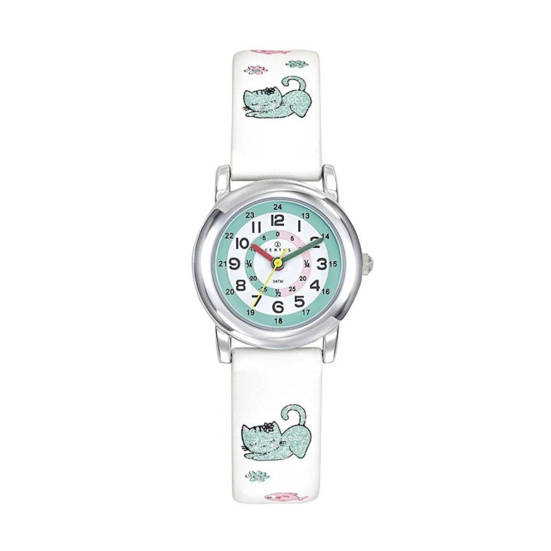 Montre analogique Certus Junior chats bracelet cuir blanc