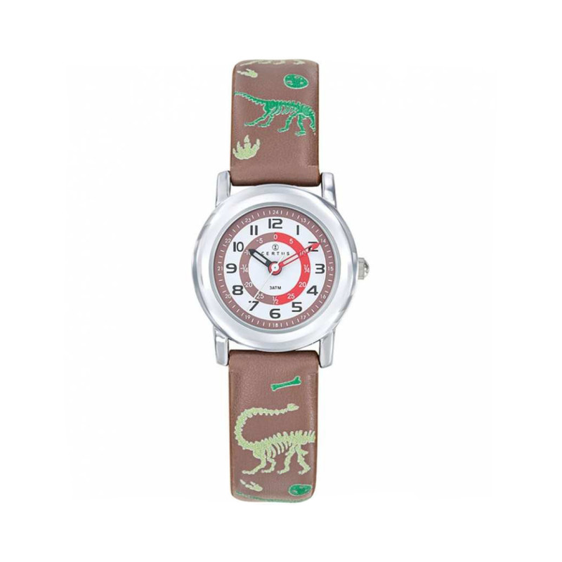 Montre analogique Certus Junior dinosaures bracelet cuir marron