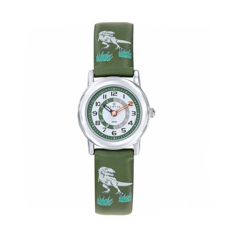 Montre analogique Certus Junior dinosaures bracelet cuir vert
