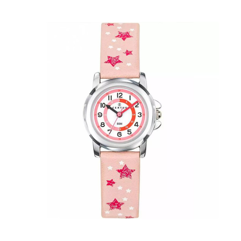 Montre analogique Certus Junior étoiles bracelet cuir rose