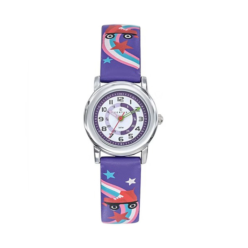 Montre analogique Certus Junior étoiles bracelet cuir violet