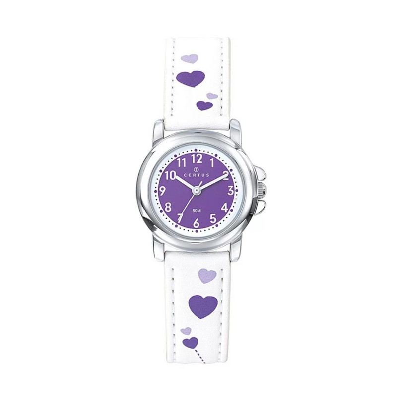 Montre analogique Certus coeur bracelet cuir blanc
