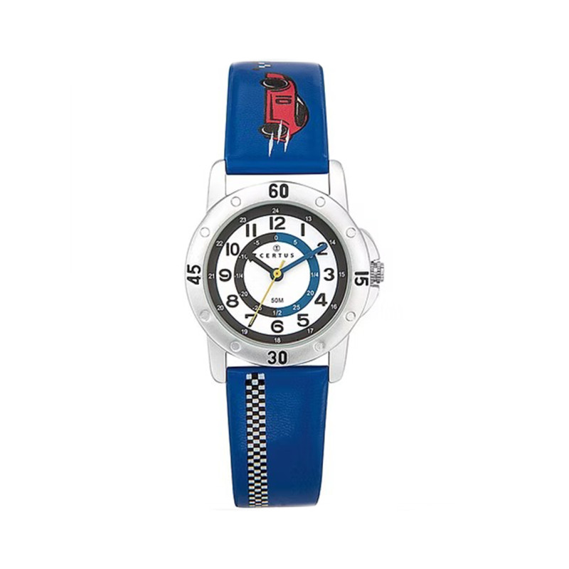 Montre analogique Certus Junior voitures bracelet cuir bleu