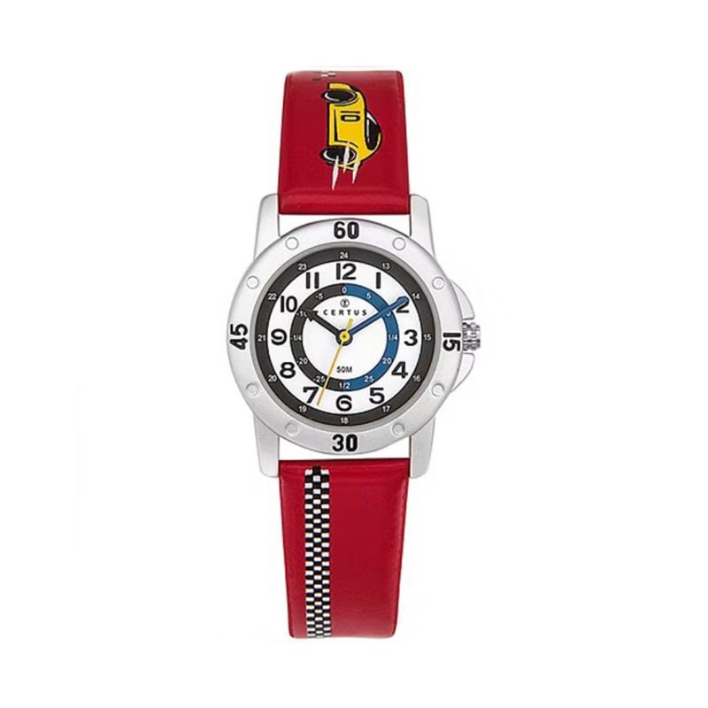 Montre analogique Certus Junior voitures bracelet cuir rouge