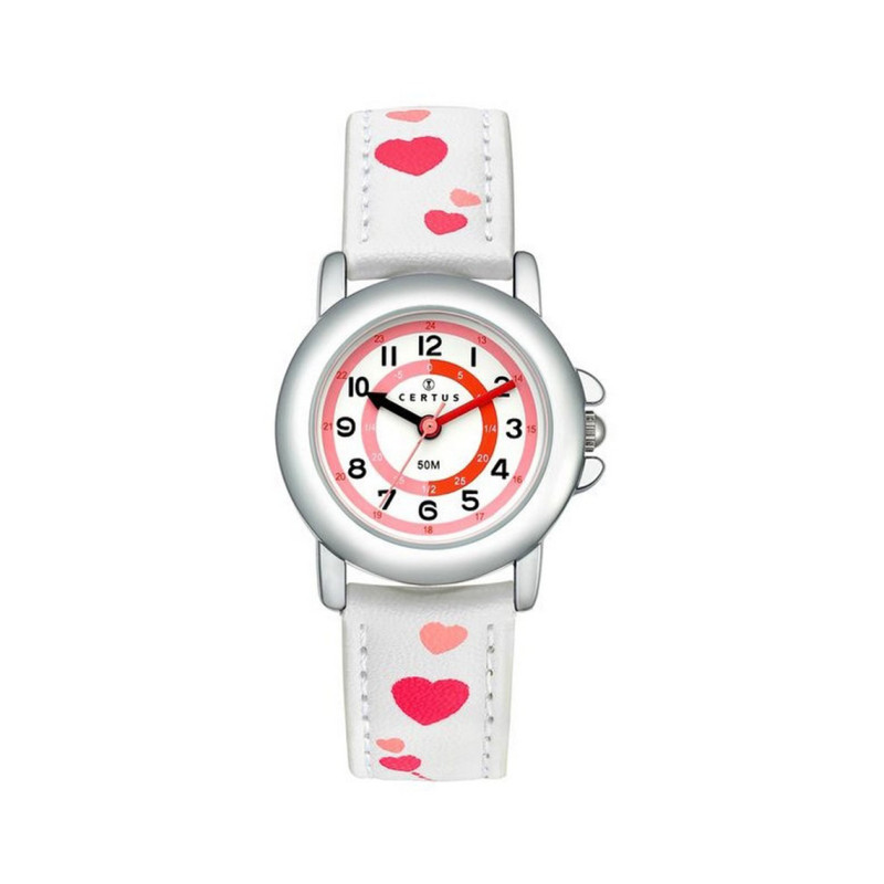 Montre analogique Certus Junior coeurs bracelet cuir blanc