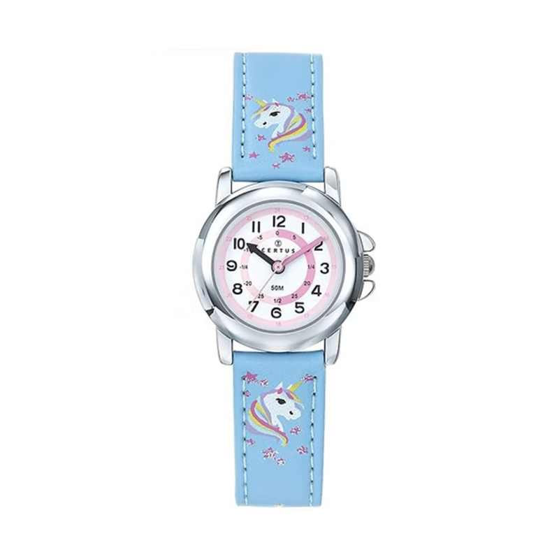 Montre analogique Certus Junior licornes bracelet cuir bleu