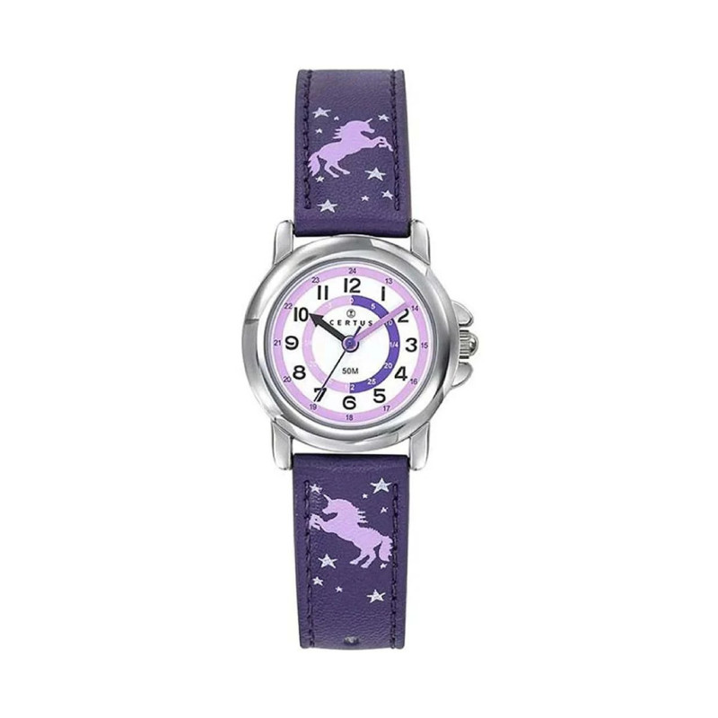 Montre analogique Certus Junior licornes bracelet cuir violet