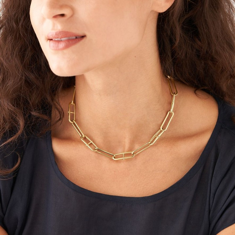 Collier Fossil collection Heritage D-Link acier doré