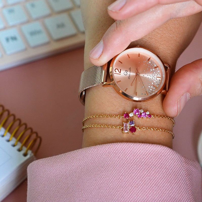 Montre Analogique Go Mademoiselle Bracelet Métal Doré Rose