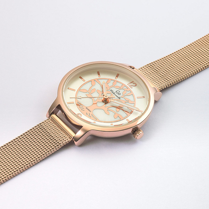 Montre Analogique Go Mademoiselle Bracelet Métal Doré Rose