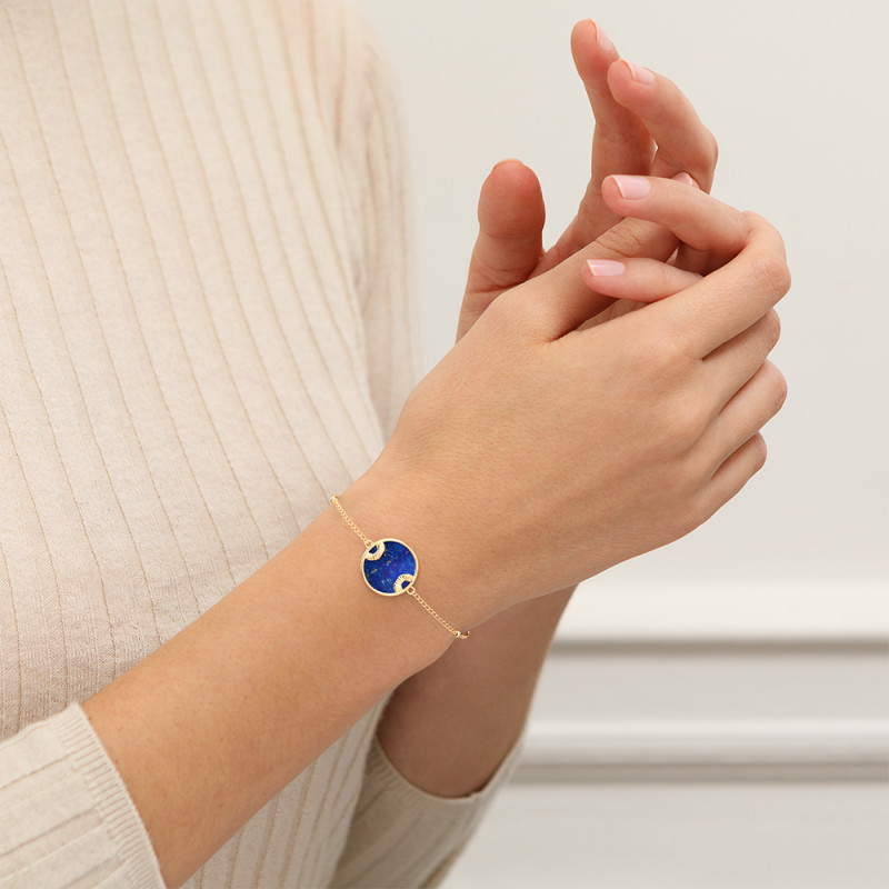 BRACLET LES GEORGETTES LAPIS LAZULI LAITON DORÉ