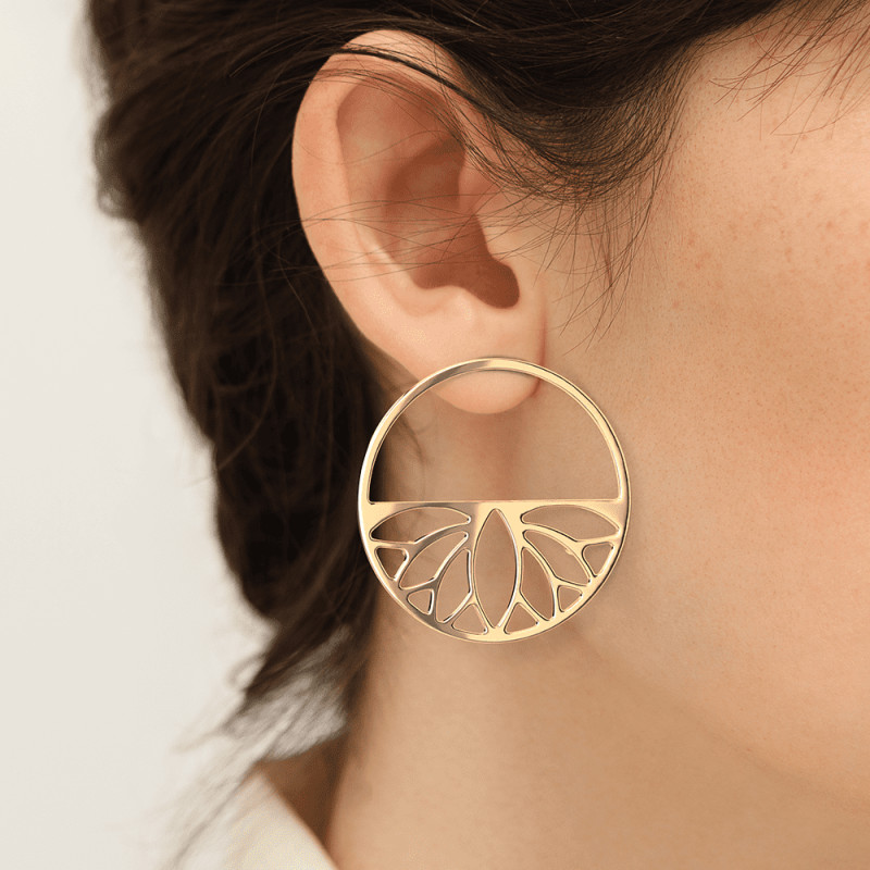 BOUCLES D'OREILLES LES GEORGETTES LOTUS LAITON DORÉ 43MM